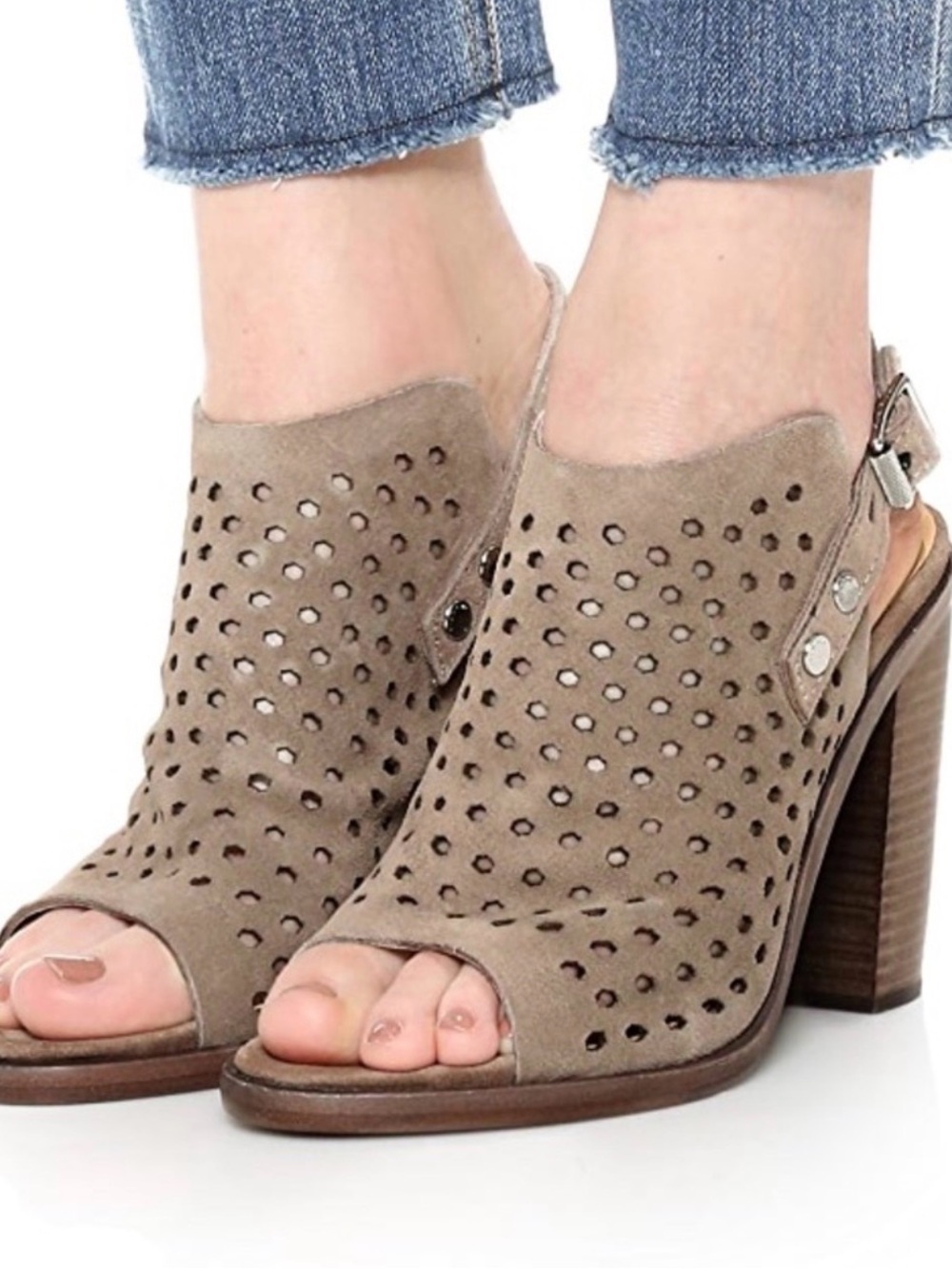 rag & bone Taupe Perforated Open-Toe Block Heel Sandals
